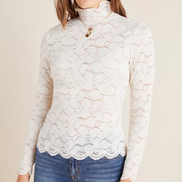 Anthropologie Lilla Lace Mock Neck Top - Picture 1 of 5